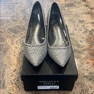 Adrianna Papell Lois Silver Valencia Lace Heels Size 9 NIB